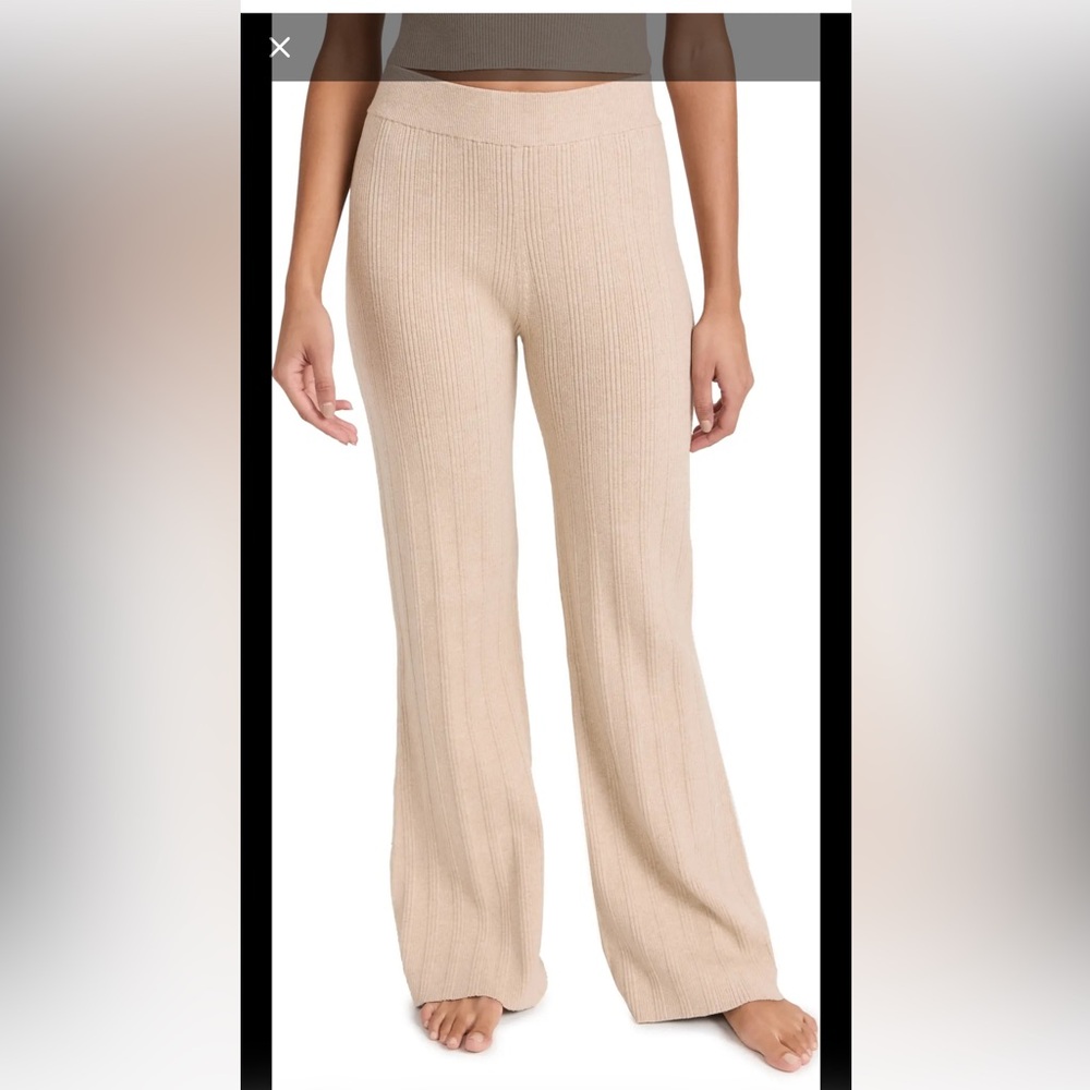 LUNYA Beige Cozy Cotton Silk Variegated Rib Flared Pants Size Small